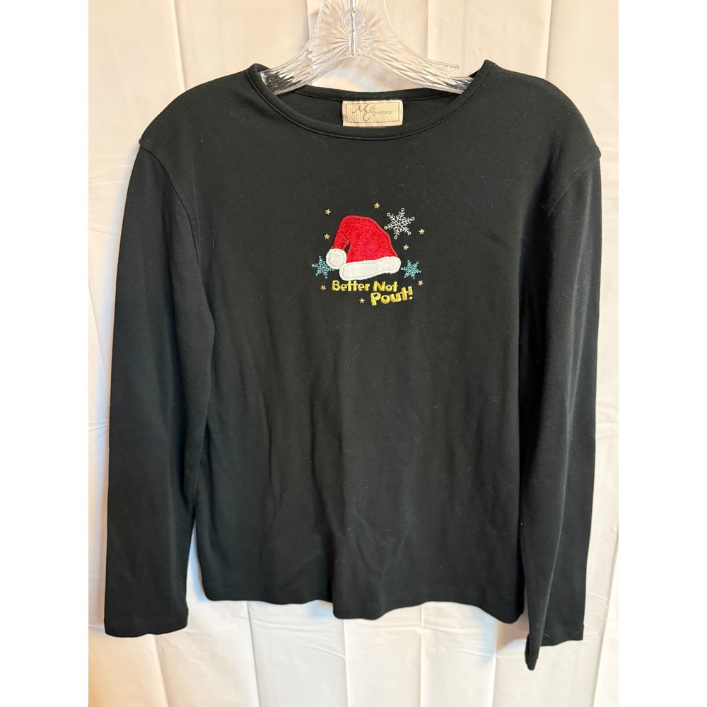 MC Sportswear Black Long Sleeve Christmas Santa Hat‎ Better Not Pout Size L